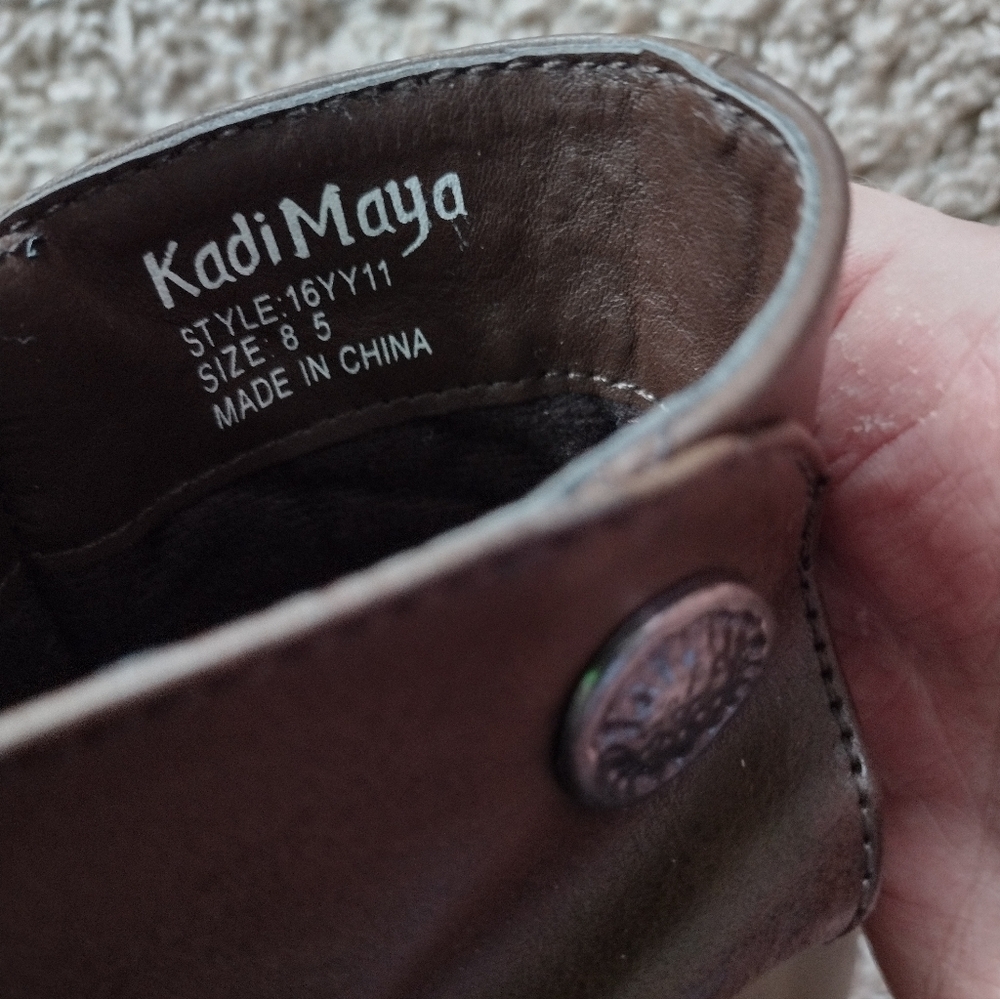 Kadi Maya Brown Faux Leather Ankle Boots with Button Detail - Picture 7 of 9